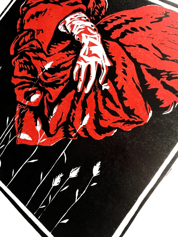 Линогравюра "Сострадание" красный.А3.